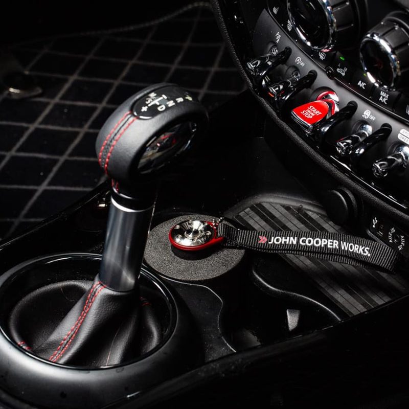 Close up on Mini Cooper gear stick