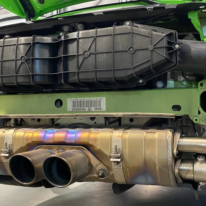 Closeup of a exhaust in Porsche service Perth centre